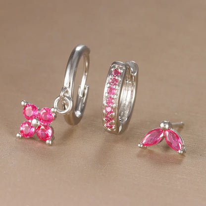 3PCS Trendy Stainless Steel Flower Drop Earring Set For Women Crystal Zirconia Dangle Earring Hypoallerg Piercing Jewelry aretes